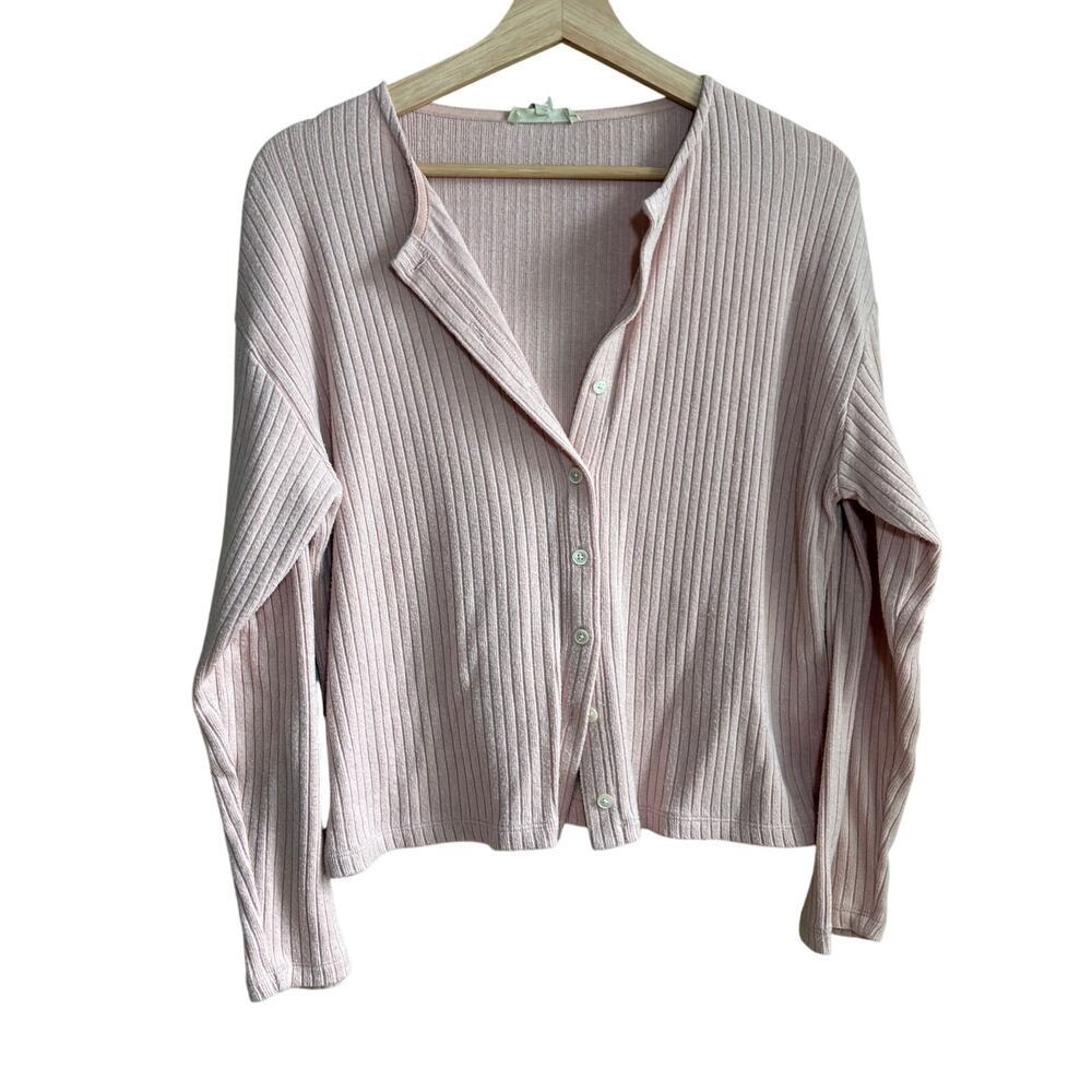 Madewell blush pink button front ribbed knit cardigan women's size medium elle